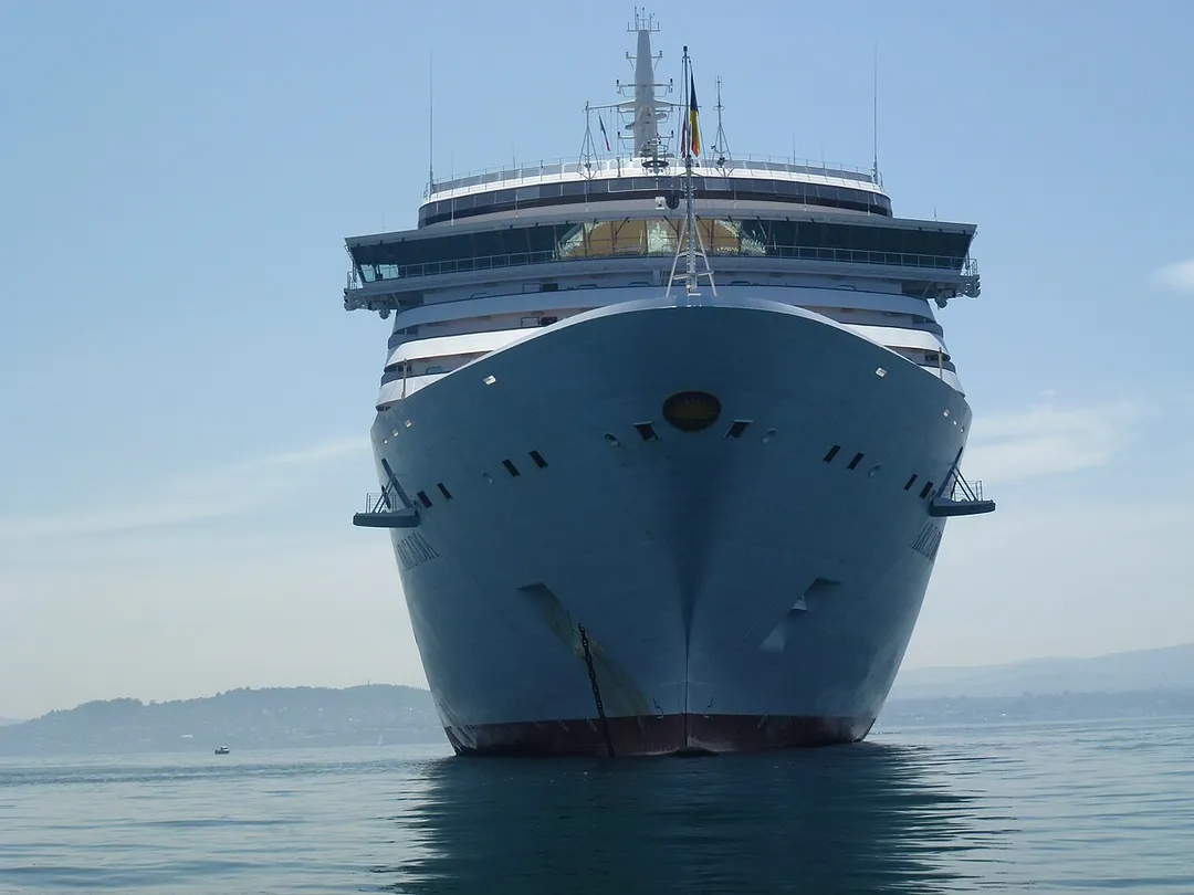 The Arcadia Cruise Ship with the town of Dun Laoghaire in the background.