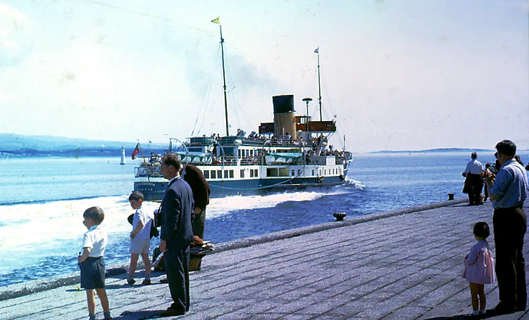 1934 Steamer Caledonia leaving from Dunoon, Argyll, Scotland.