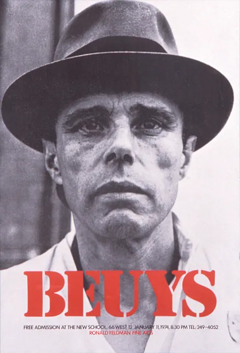 Offset poster for US lecture-series Energy Plan for the Western Man (1974) by Joseph Beuys, organised by Ronald Feldman Gallery, New York 
Courtesy Ronald Feldman Fine Arts, New York