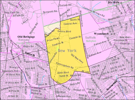 U.S. Census 2000 reference map for East Farmingdale, New York
