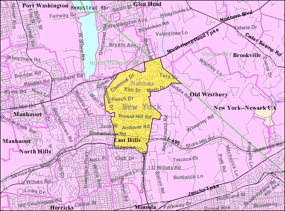 U.S. Census 2000 reference map for East Hills, New York
