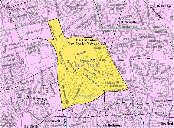 U.S. Census 2000 reference map for East Meadow, New York