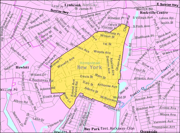U.S. Census 2000 reference map for East Rockaway, New York