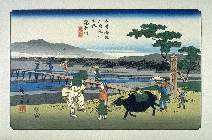 Echigawa on the Kisokaido, ukiyo-e prints by Hiroshige