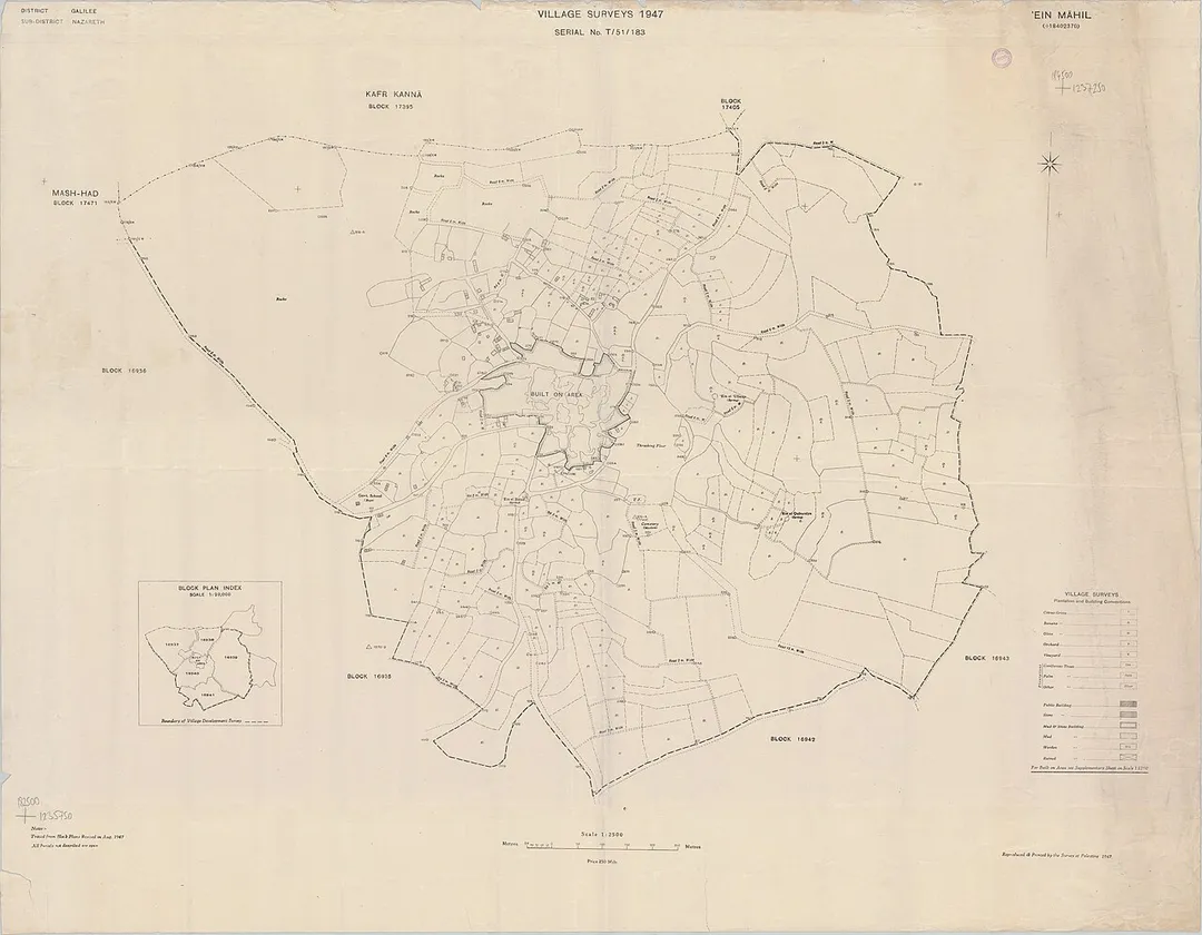 Survey of Palestine village maps, showing village land or built up area (BOA)