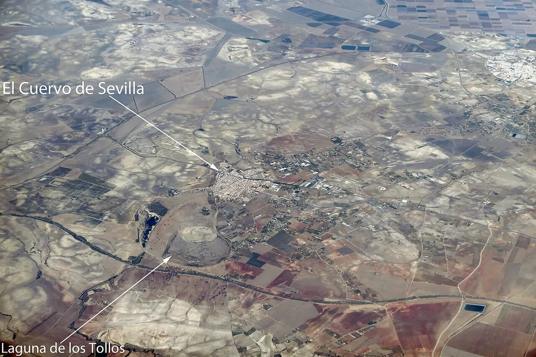 An aerial view of the town of El Cuervo de Sevilla.