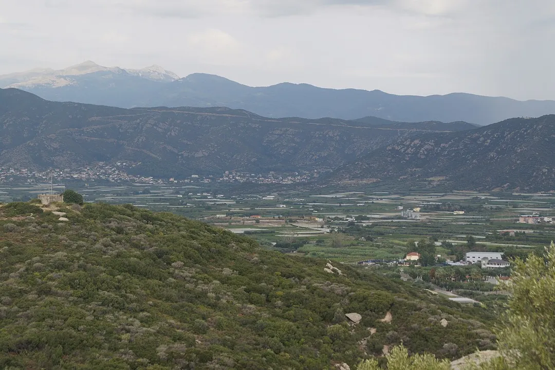 Nea Peramos, Makedonia, Greece: View from Oesyme to the northwest on Eleftheres.