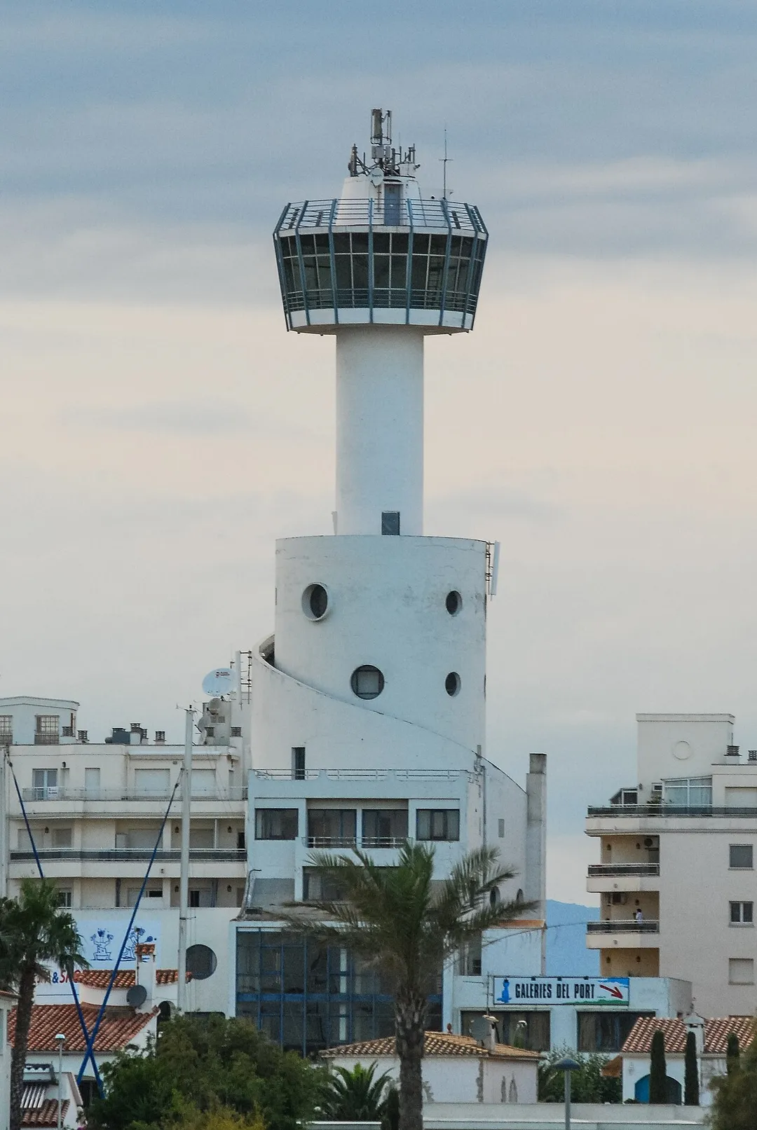 A landmark of Empuriabrava, the Torre Panoramica in the yacht harbor