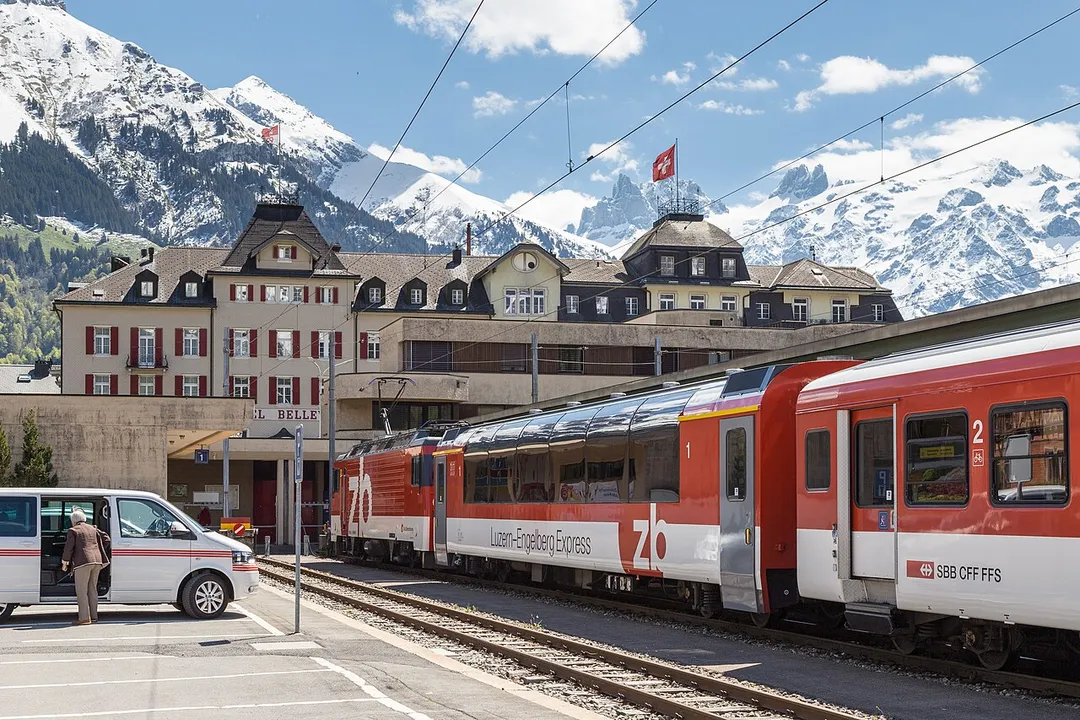 The Lucerne-Engelberg Express has arrived in Engelberg