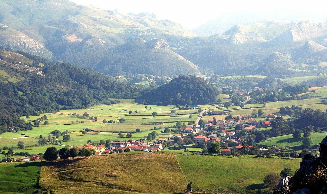 View to the village of Navajeda from the Vizmaya Peak (Cantabria, Spain)