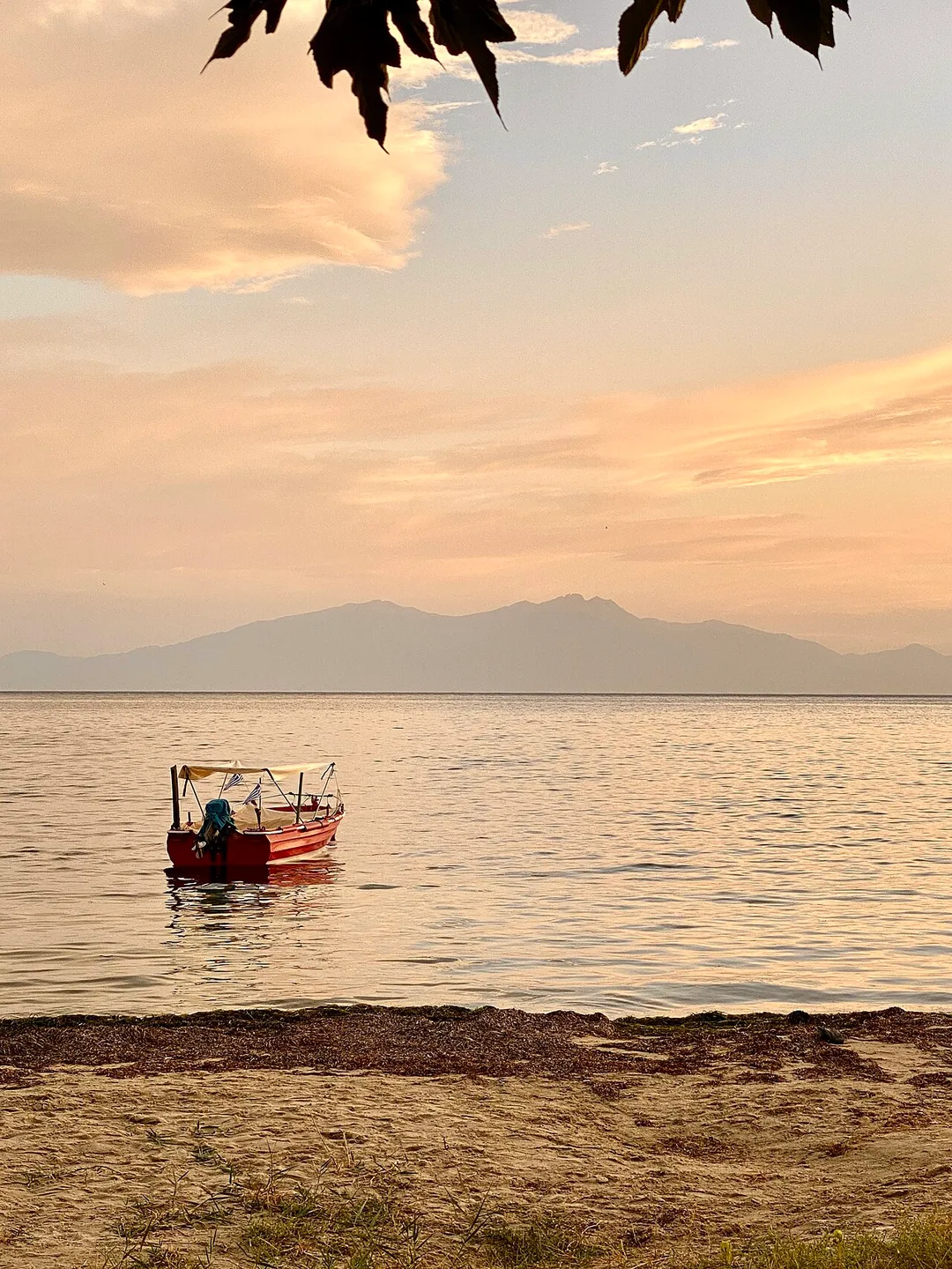 View of Mount Olympus from a beach near the port of Epanomi in July 2023.