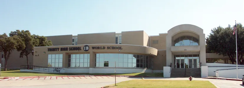 The front entrance of Trinity High School in Euless, facing Industrial Boulevard
