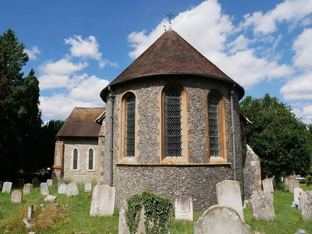The eastern face of the Church of Saint Martin of Tours in Eynsford, Kent.