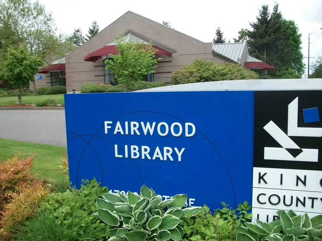 Fairwood Library and sign, part of the King County Library System.