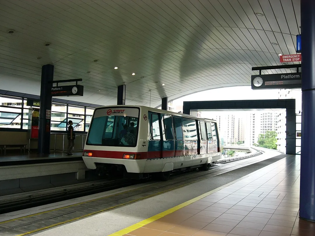 A Light Rail Transit train at Fajar LRT Station, Singapore.