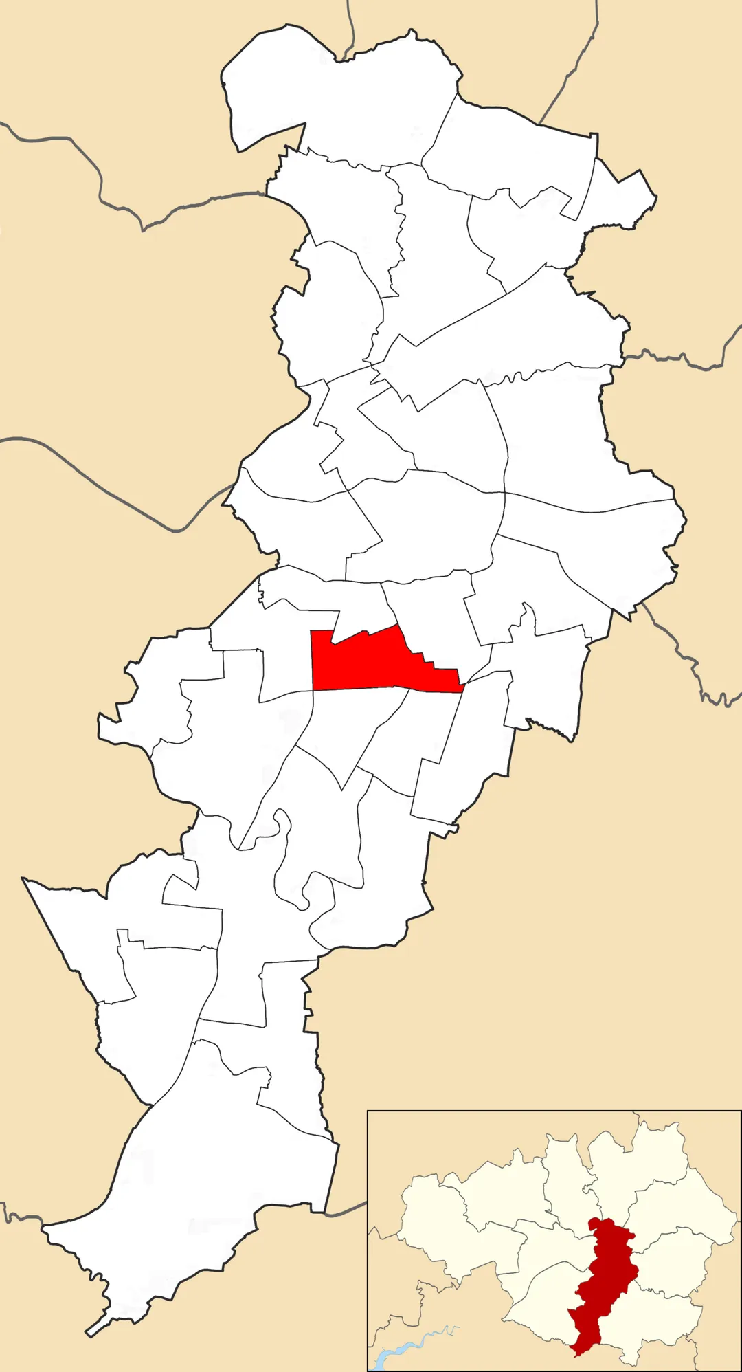 Map showing location of Fallowfield ward within Manchester City Council.