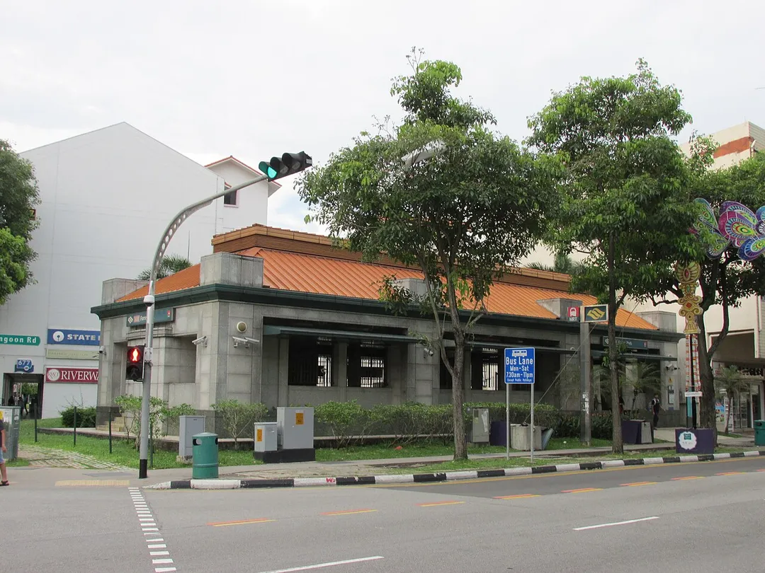 Entrance to Farrer Park MRT seen from Serangoon Road (at Kitchener Road), Singapore.