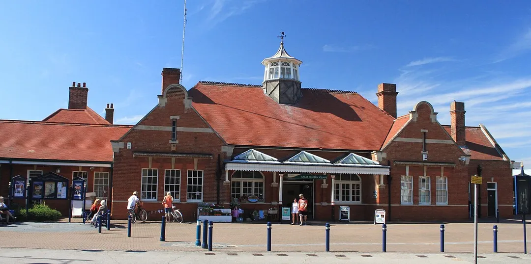 Great Eastern Square in Felixstowe, Suffolk, England. This used to be the town's main railway station but trains are now banished to the far end of the one remaining platform and the building is now a shopping centre.