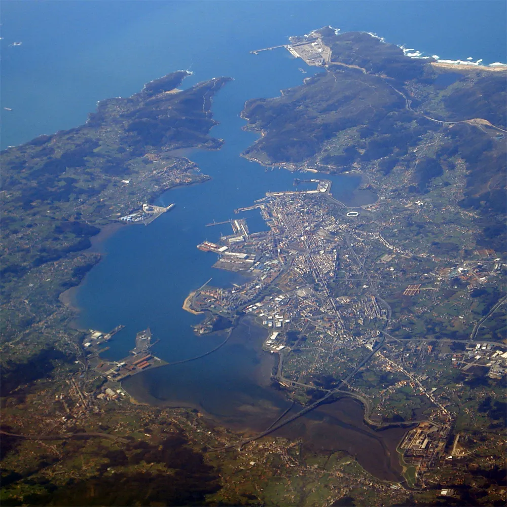 City of Ferrol, Spain taken from a Thomas Cook Airlines Airbus A320 en-route from Leeds to Tenerife.