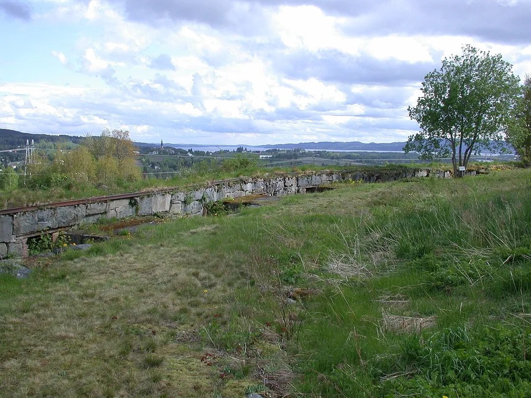 Fetsund battery, wiew over the rampart to the south direction Fetsund church and Hoegaas battery