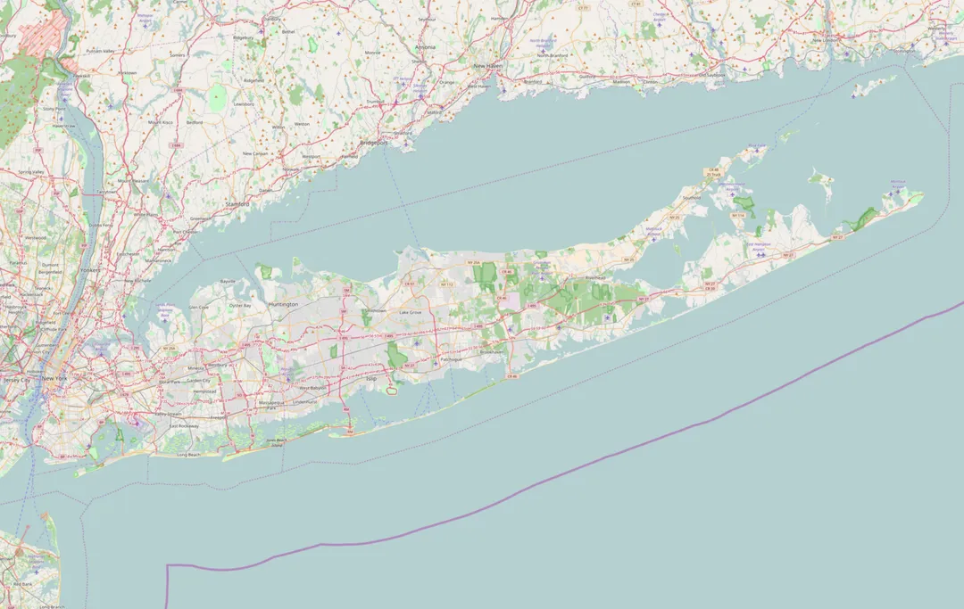 Mappa di Long Island
Limiti geografici della mappa:

N: 41.43°
S: 40.30°
W: 74.12°
E: 71.76°
