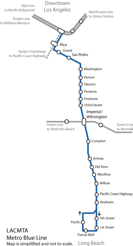 Map of the Blue Line in Los Angeles.