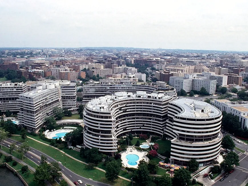 Aerial view of the infamous Watergate Hotel, Washington, D.C.