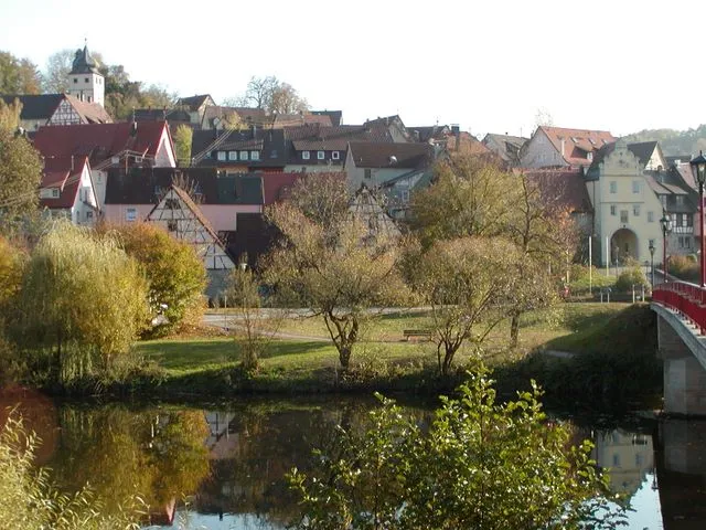 Forchtenberg viewed from the north bank of the Kocher river