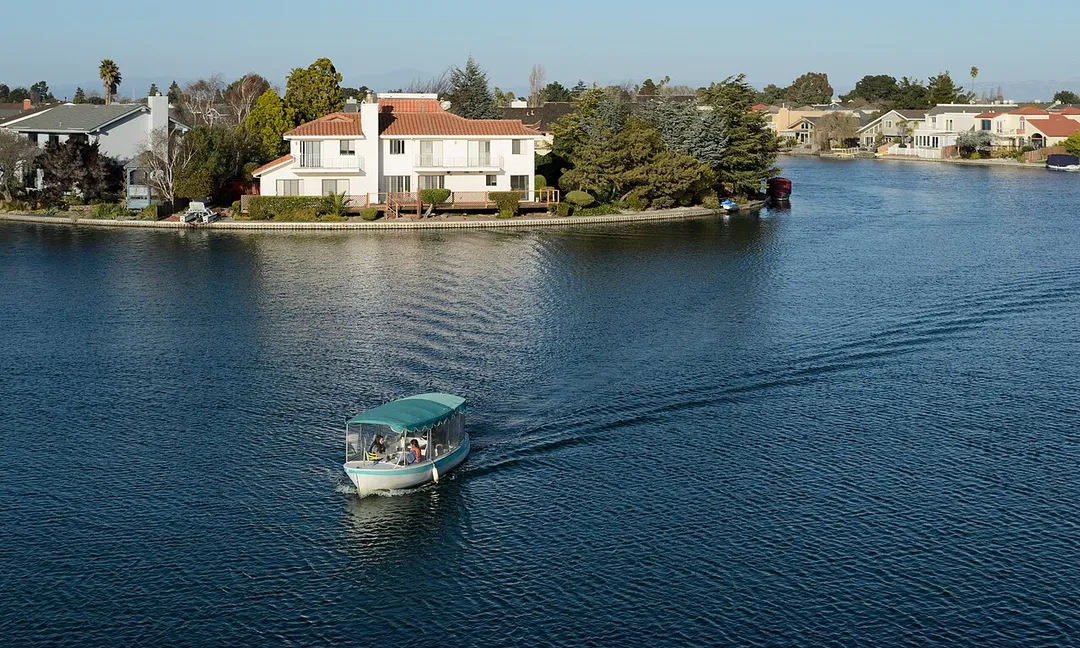 Northeast view from Foster City Boulevard Bridge, Foster City, California.