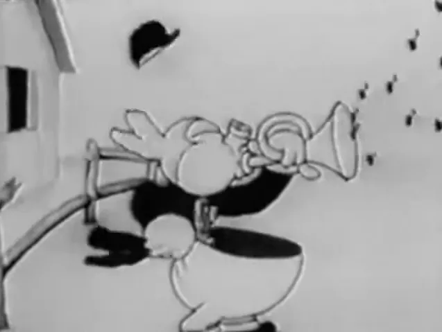 Screenshot of The Fox Chase, a 1928 cartoon featuring Oswald the Lucky Rabbit.