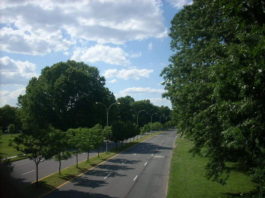 Francis Lewis Boulevard, in Cunningham Park. Photo taken from the Long Island Motor Parkway.