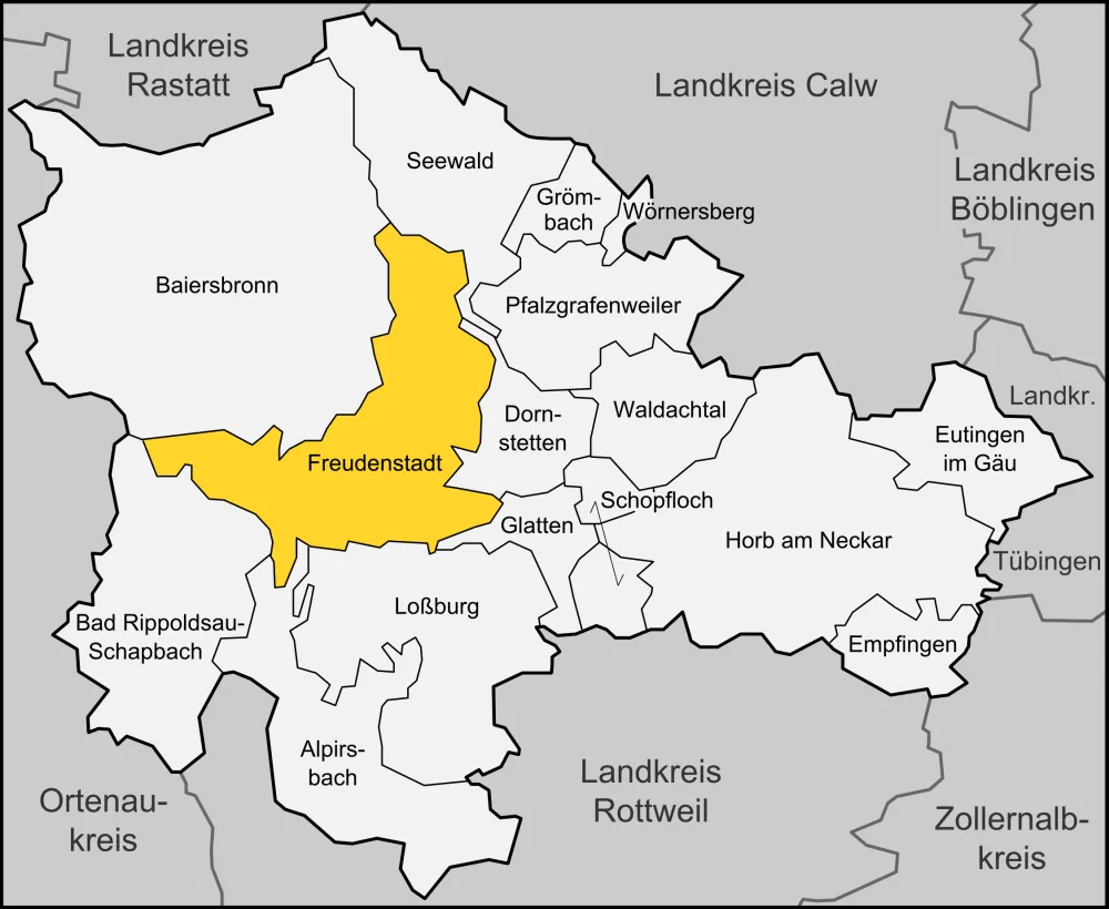 Karte der Stadt Freudenstadt im Landkreises Freudenstadt