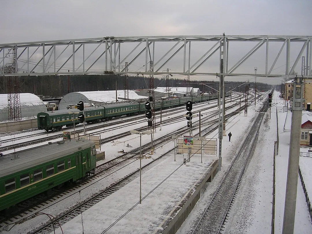 Fryazevo railway station, Moscow Oblast, Russia, from bridge to rhe east