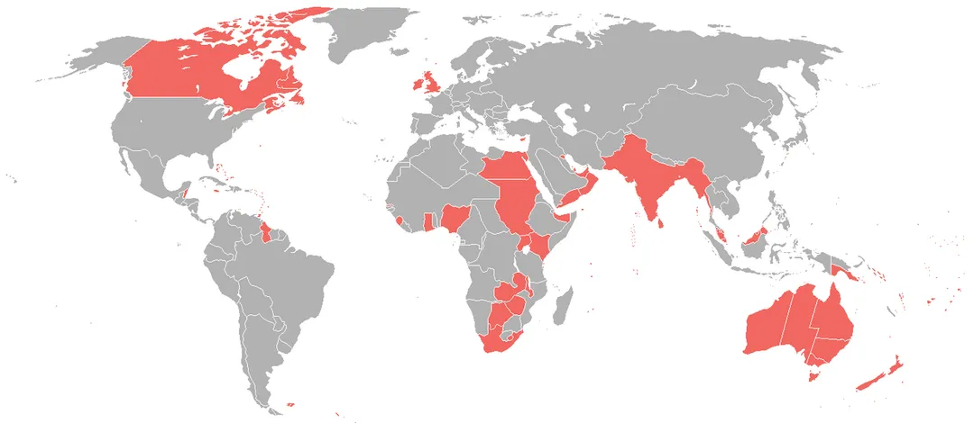 A map of the British Empire as it was in 1898, prior to the Second Boer War (1899-1902).