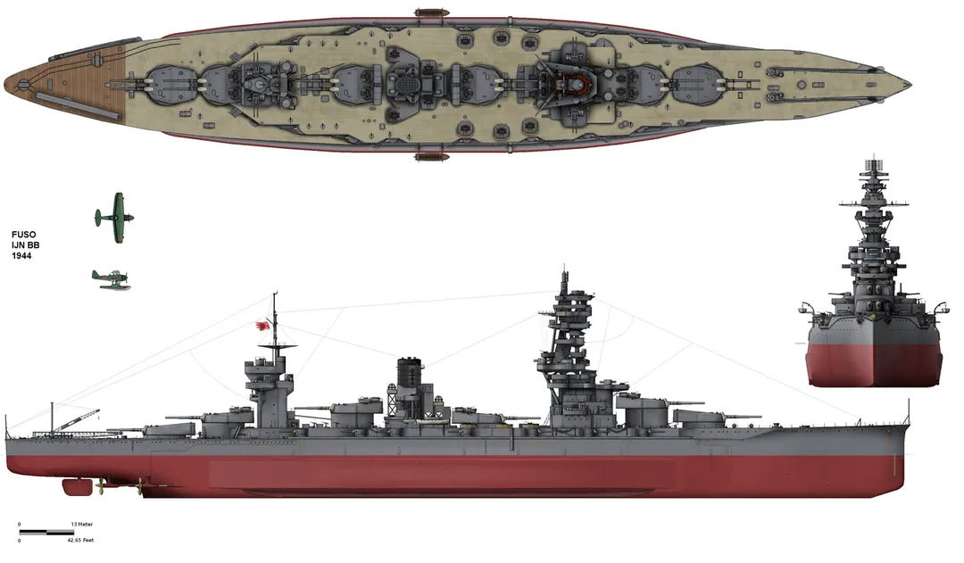 Drawing of battleship Fusō in her 10/1944 configuration.