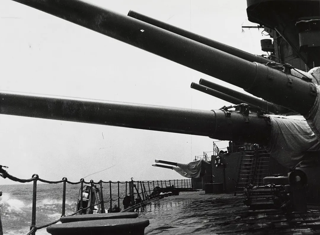 Japanese Battleship Fuso. View of after 14 inch guns.