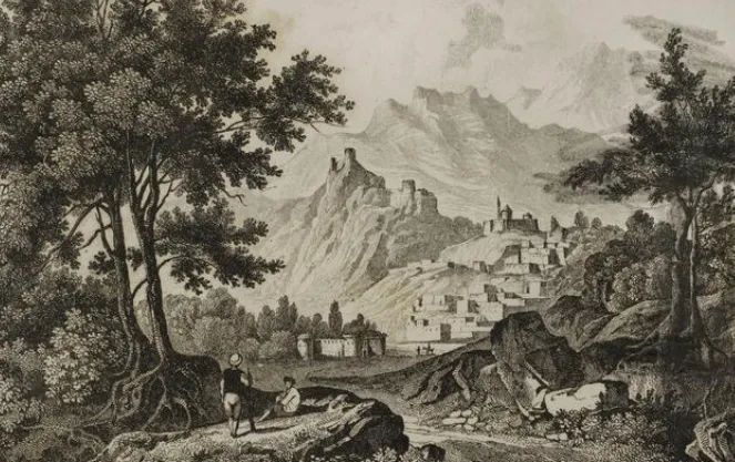 The ancient city of Gavar (Nor-Bayazet) engraved by Vanderburch in his 1838 "Panorama Universal. Historia de Armenia"