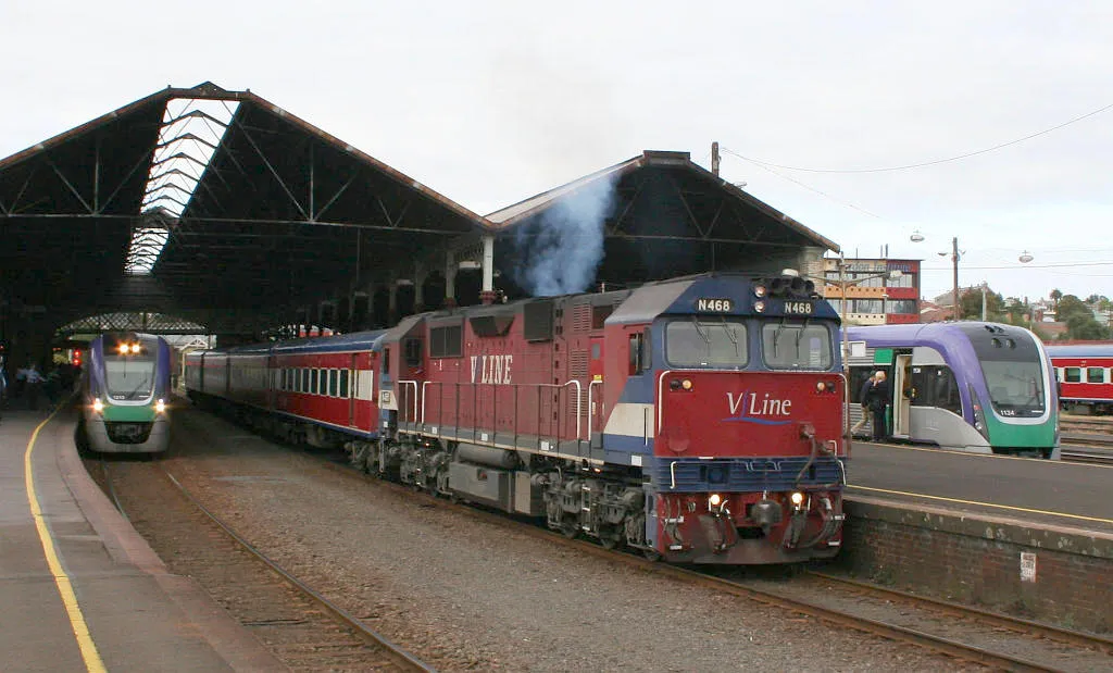 V/line services at Geelong Station, Victoria, Australia