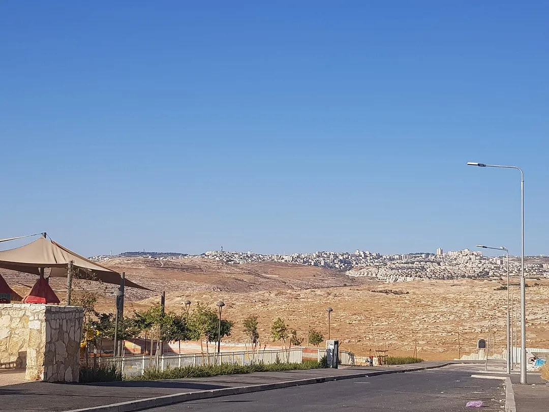 Jerusalem at a glance from Adam's settlement - A view from the promenade in Adam B (Geva Binyamin B.) towards the city of Jerusalem (The neighborhoods Pisgat Ze'ev and Neve Ya'akov )