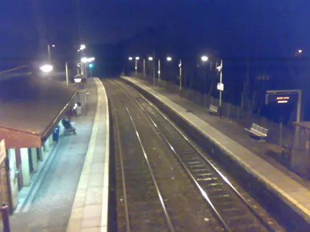 Giffnock Railway Station, photographed from the overhead walkway, by Mark Whiteside on March 10 2007.