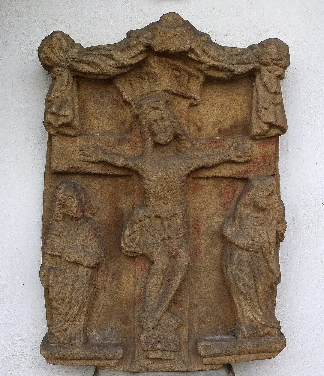 Wayside cross in Gilsdorf, Luxembourg, 64 Rue Principale (detail).