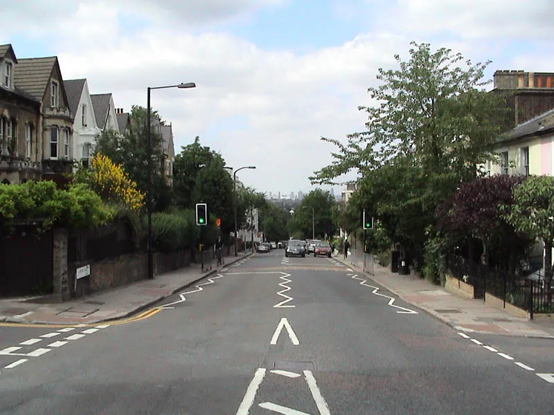 View of Gipsy Hill, looking north towards the City of London, taken from the junction of Gipsy Hill with Highland Road and Woodland Road.