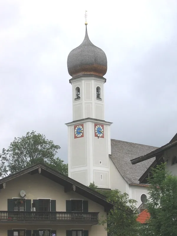 Gmund am Tegernsee, bell tower of St Giles' Parish Church facing north-east.