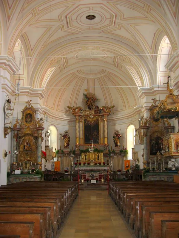 Gmund am Tegernsee, interior view of St Giles' Parish Church facing north-east.