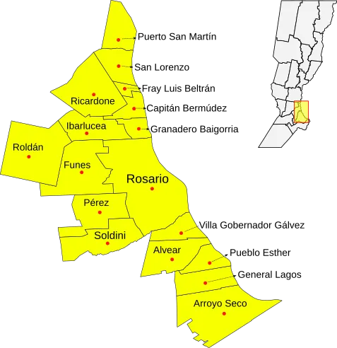 Gráfico que muestra los municipios incluidos en el Área del Gran Rosario.