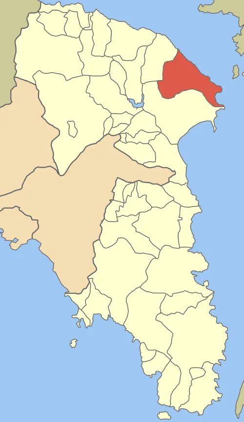 Locator map of Grammatiko community (Κοινότητα Γραμματικού) in East Attica Nomarchia (Νομαρχία Ανατολικής Αττικής) in Greece.