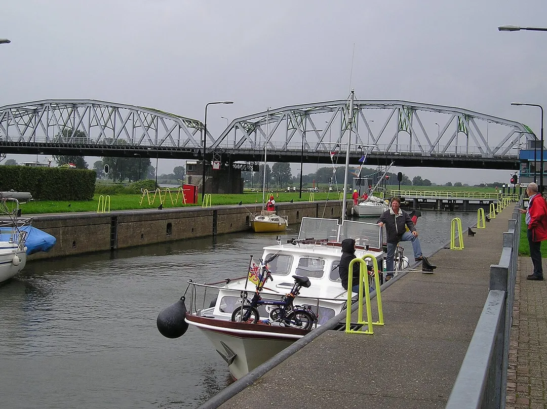 Canal lock/sluice gates complex under bridge Grave, The Netherlands