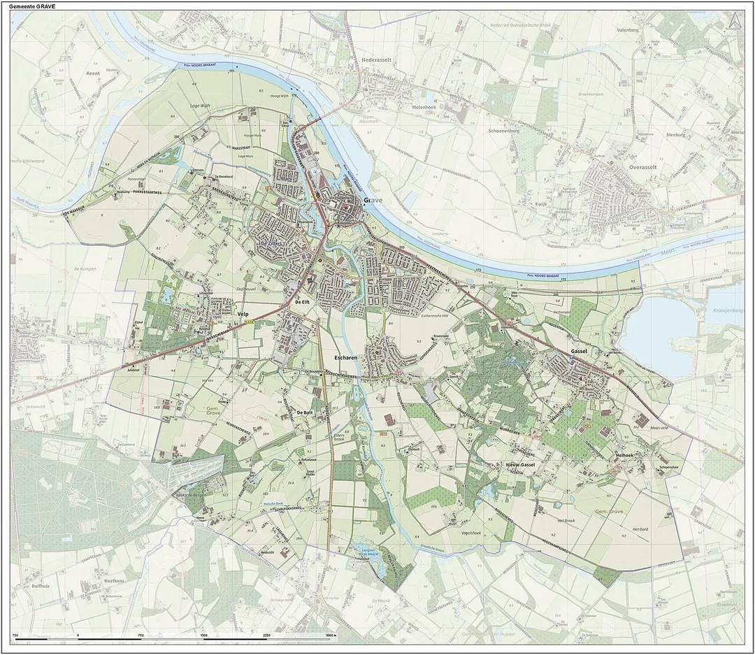 Topografische gemeentekaart. Resolutie: 400 pixels/km.
Kaartbeeld samengesteld uit de open geodata van de Top10NL en Top25namen (Kadaster), Creative Commons-BY licentie. Gebouwvlakken uit open geodata BAG extract. Wegen uit de OpenStreetMap, OpenStreetMap community. Reliëfschaduw uit de Actuele Hoogtekaart AHN2.

Samenstelling en kleurenschema: Jan-Willem van Aalst, met QGIS. Zie ook de Legenda.