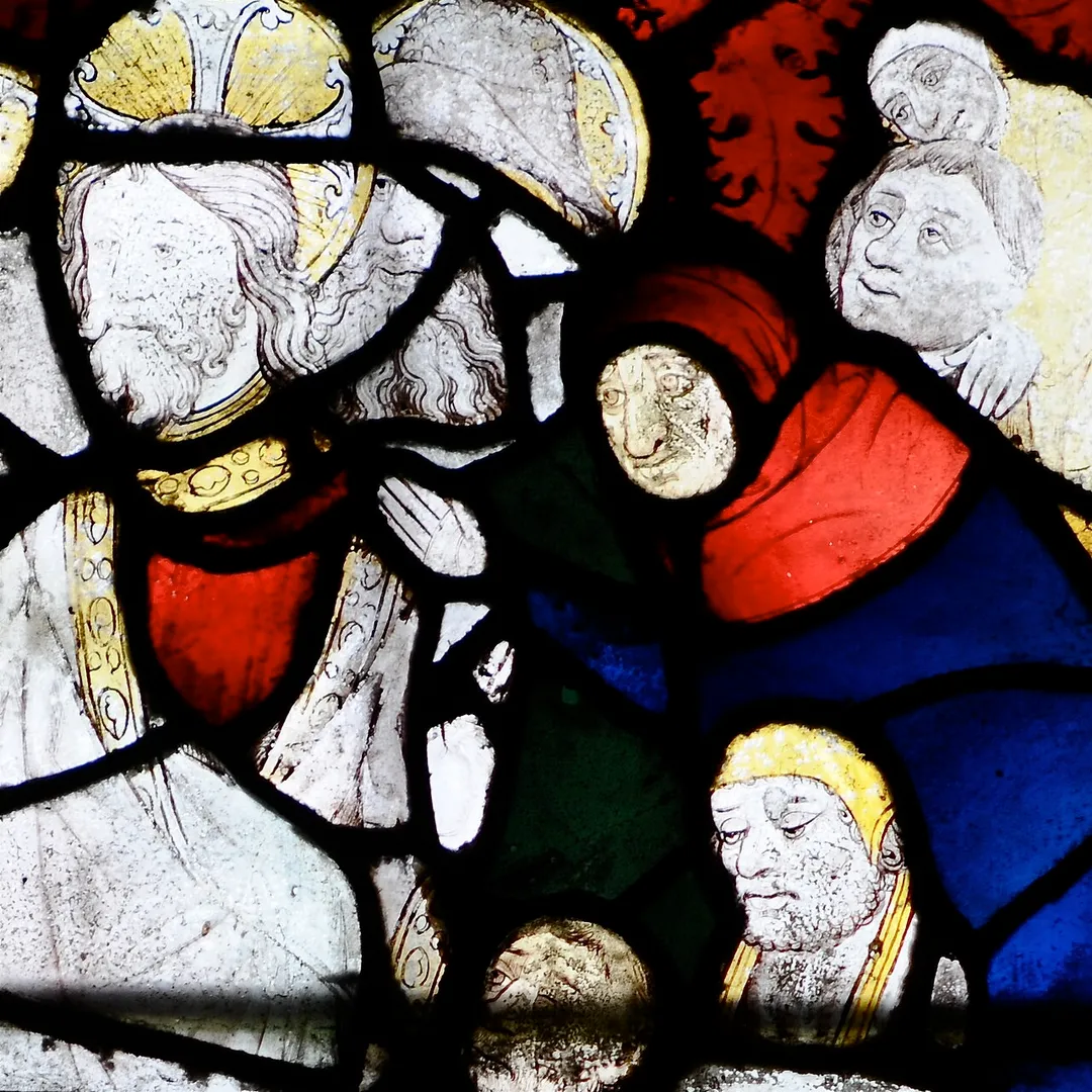 Medieval stained glass windows at Great Malvern Priory.