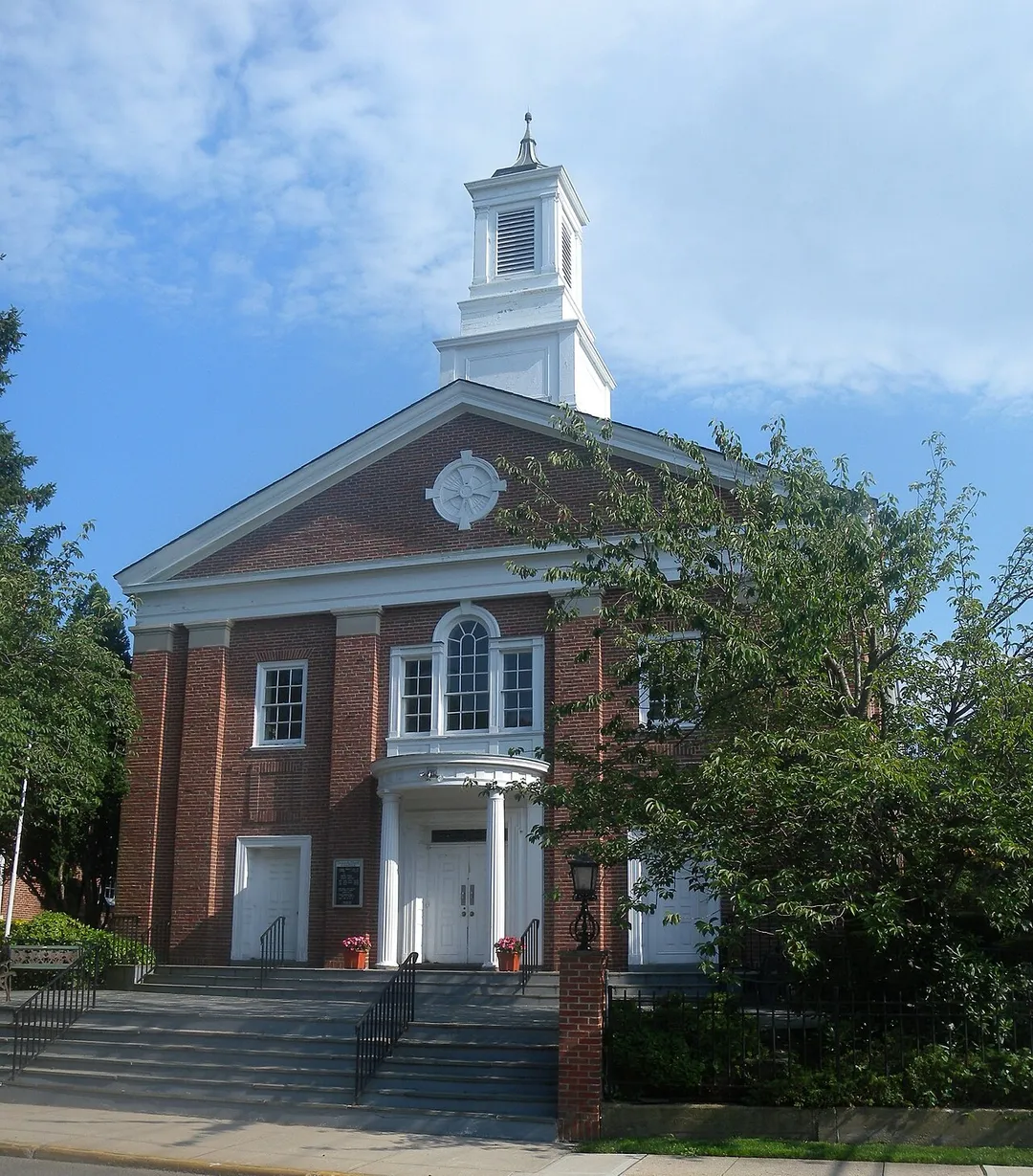 Looking south across Stoner Avenue at church on a sunny afternoon.